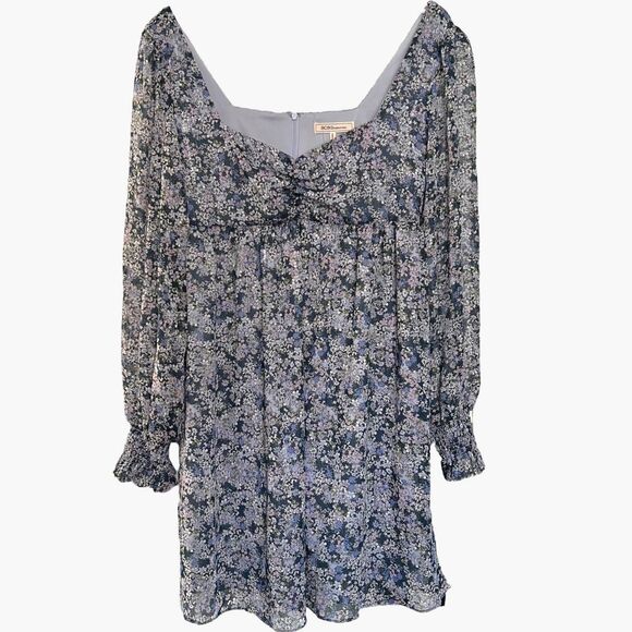 NWT BCBGeneration Puff Sheer Sleeve Floral Print Babydoll Mini Dress 6 - Picture 2 of 6